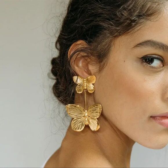 For Love And Lemons Jewelry - Butterfly Gold Drop Earrings